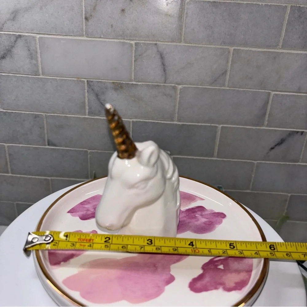 Unicorn Ring Bowl Trinket Tray – White with Gold Horn and Pink Accents